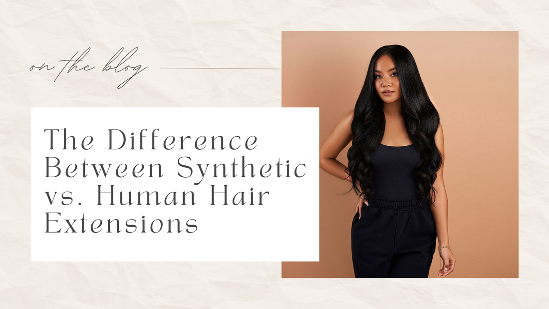 Women wearing long, wavy human hair extensions debating on what type to use for her next install.