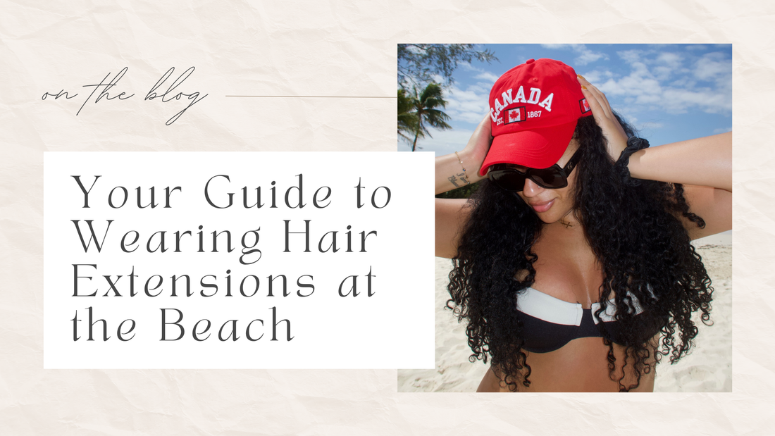Woman holding black hair extensions sharing how to hide hair extensions in thin hair for a more natural, seamless look.