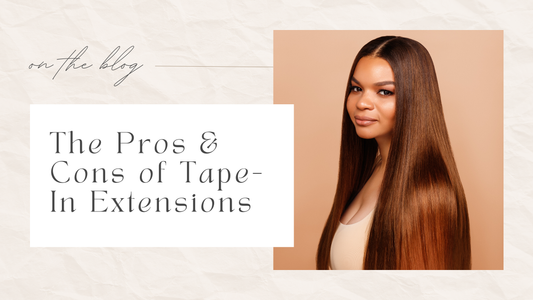 Alt. Image Description: Brunette woman considering tape-in extensions looking at the camera and smiling in front of a warm background.